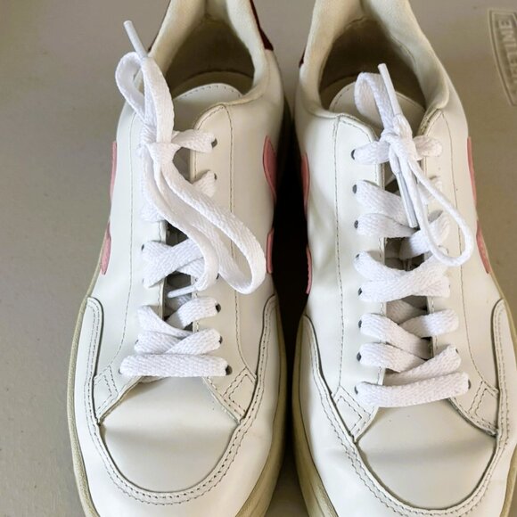 Veja V-12 Leather Extra White Burgundy & pink sneakers Sz 37 - Picture 7 of 8